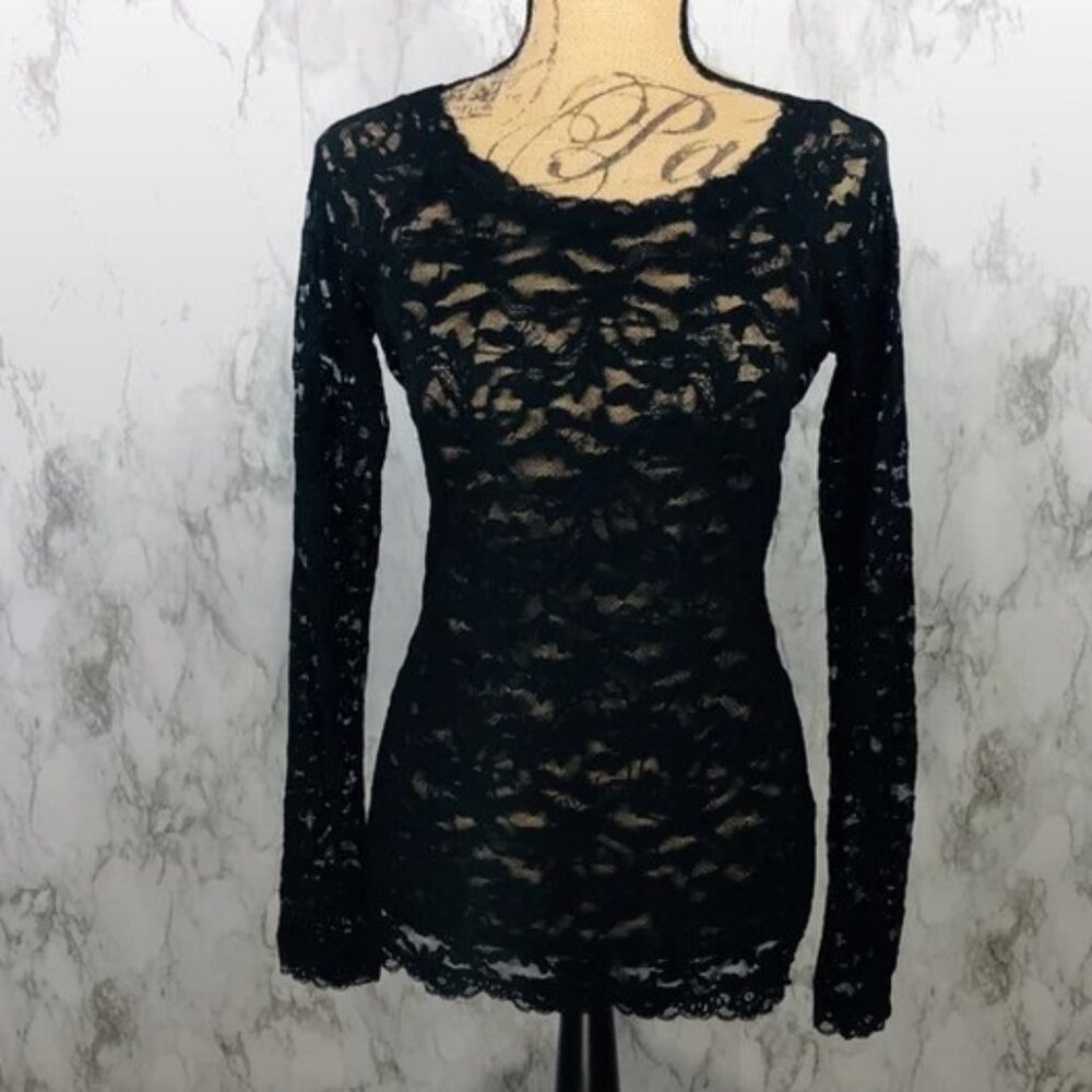 Vintage VS Moda International Black Sheer Lace Long sleeve Top, Size S - Picture 1 of 3
